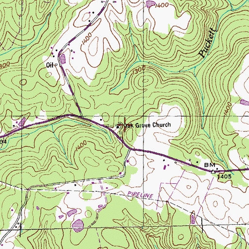 Topographic Map of Oak Grove Church, TN