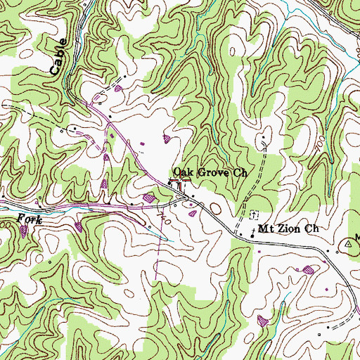 Topographic Map of Oak Grove Baptist Church, TN