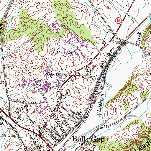 Topographic Map of Oak Grove Church, TN