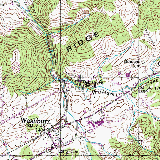 Topographic Map of Oak Grove Baptist Church, TN