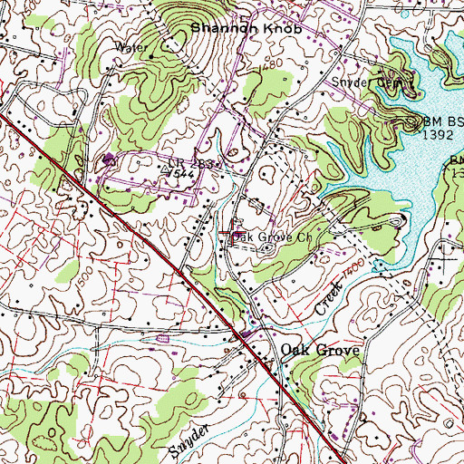 Topographic Map of Oak Grove Baptist Church, TN