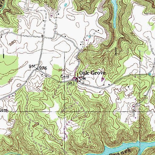 Topographic Map of Oak Grove Church, TN