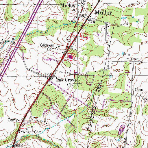 Topographic Map of Oak Grove Baptist Church, TN