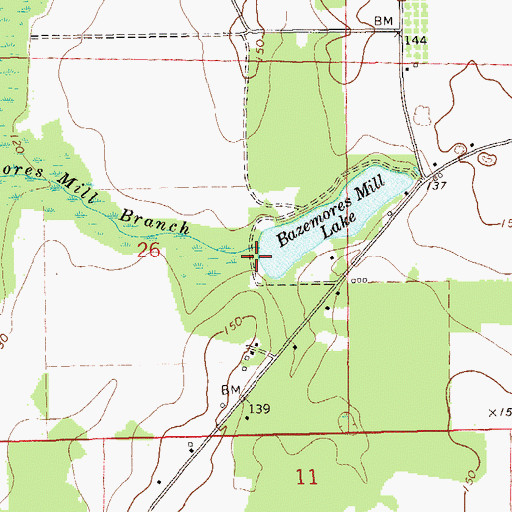 Topographic Map of Bazemore Mill Lake Dam, AL