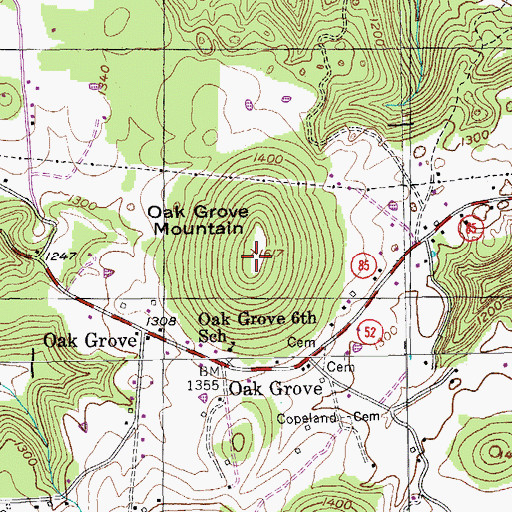 Topographic Map of Oak Grove Mountain, TN
