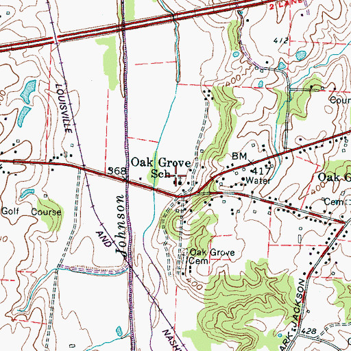 Topographic Map of Oak Grove School, TN