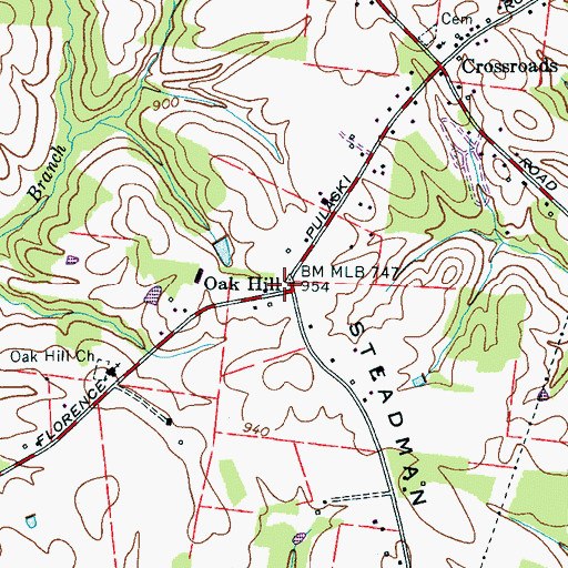 Topographic Map of Oak Hill, TN