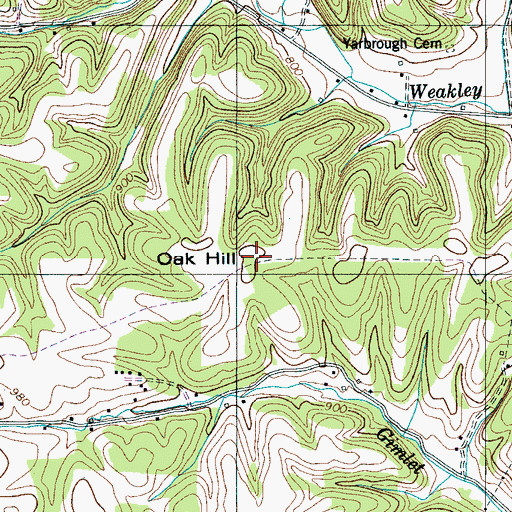 Topographic Map of Oak Hill, TN