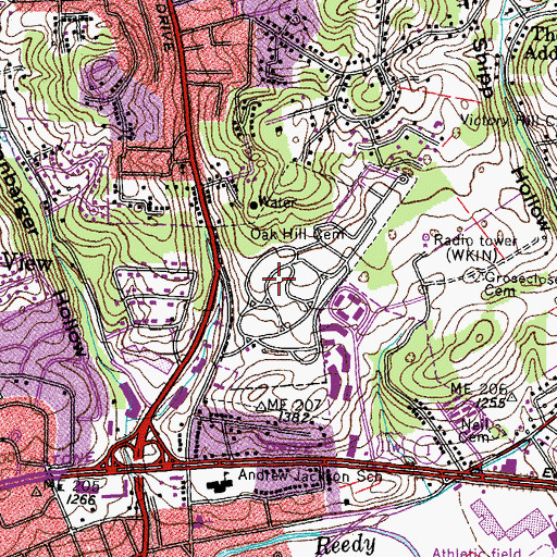 Topographic Map of Oak Hill Cemetery, TN