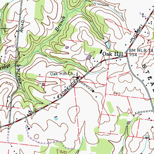 Topographic Map of Oak Hill Church, TN