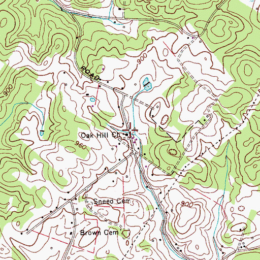 Topographic Map of Oak Hill Church, TN