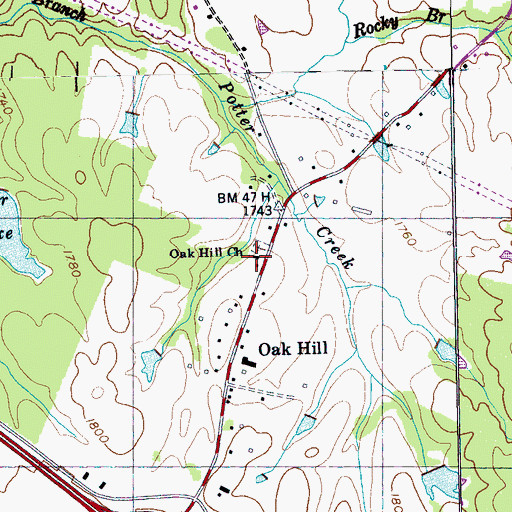 Topographic Map of Oak Hill Church, TN