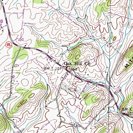 Topographic Map of Oak Hill Church, TN