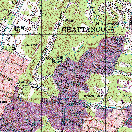 Topographic Map of Oak Hill North, TN