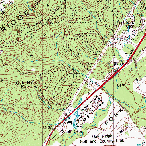 Topographic Map of Oak Hills Estates, TN