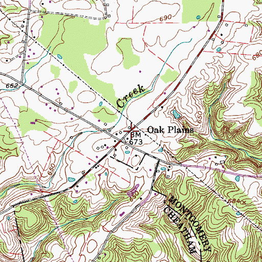 Topographic Map of Oak Plains, TN