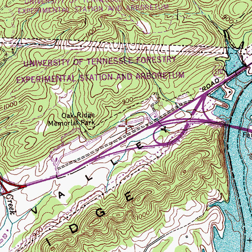 Topographic Map of Oak Ridge Memorial Park, TN