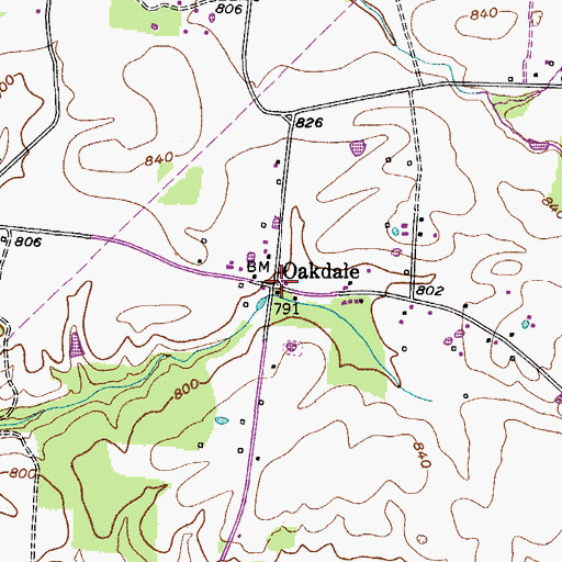 Topographic Map of Oakdale, TN