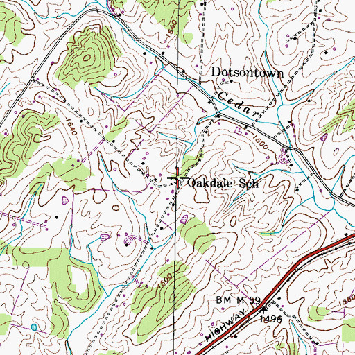 Topographic Map of Oakdale School, TN