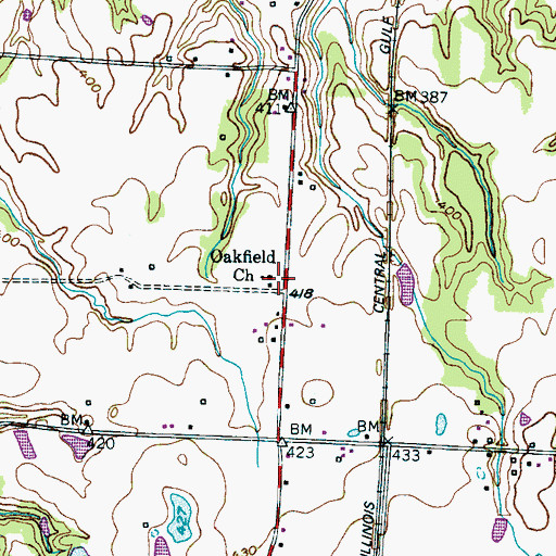 Topographic Map of Oakfield Church, TN