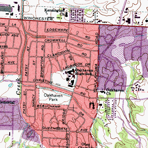 Topographic Map of Oakhaven High School, TN
