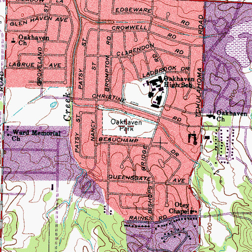 Topographic Map of Oakhaven Park, TN