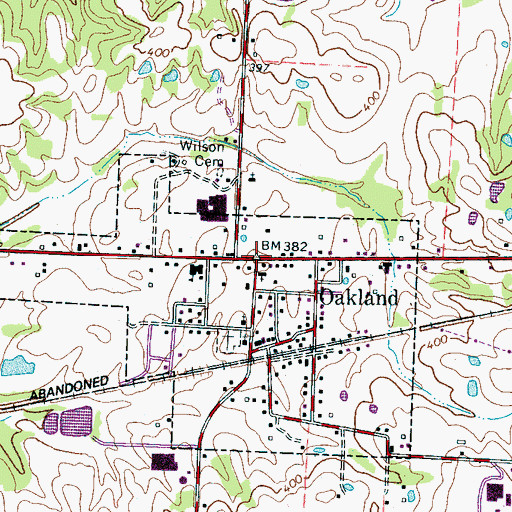 Topographic Map of Oakland, TN