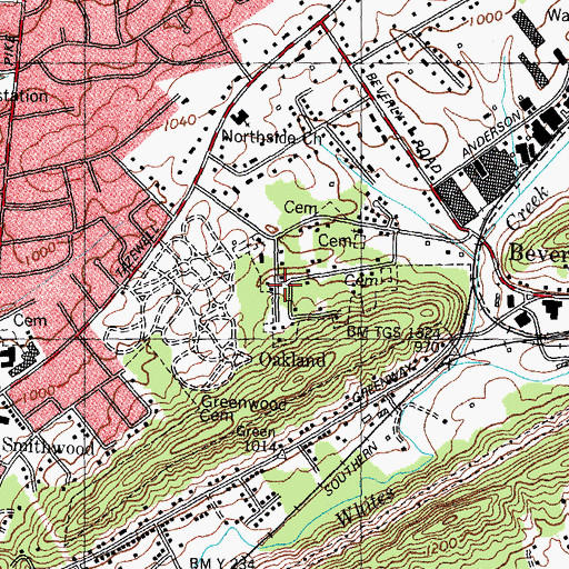 Topographic Map of Oakland, TN
