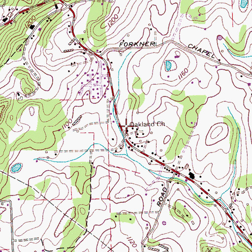 Topographic Map of Oakland Church, TN