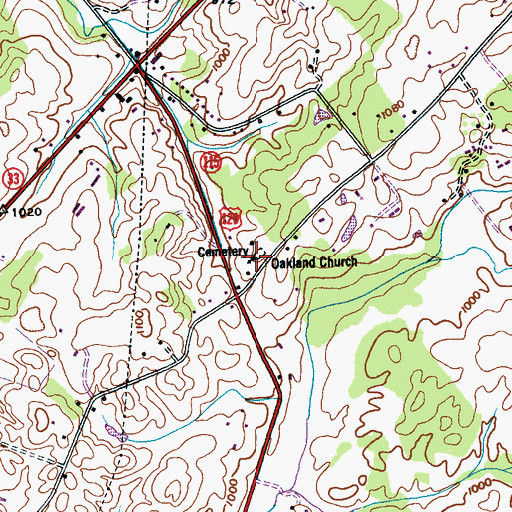 Topographic Map of Oakland Church of the Brethren, TN