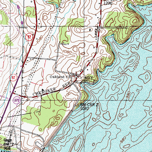 Topographic Map of Oakland Baptist Church, TN