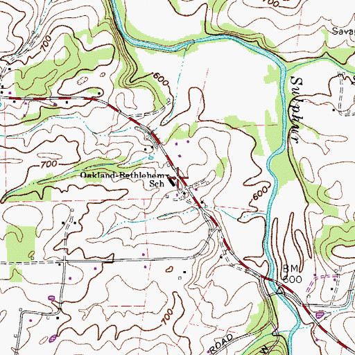 Topographic Map of Oakland-Bethlehem School, TN