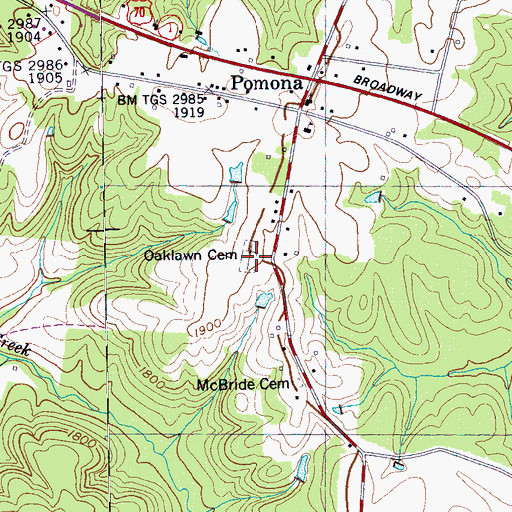 Topographic Map of Oaklawn Cemetery, TN