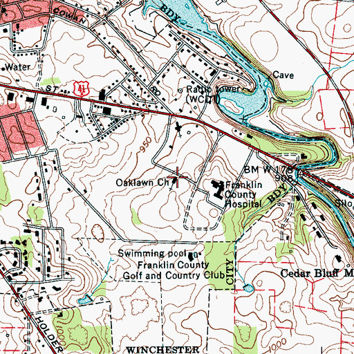 Topographic Map of Oaklawn Church, TN