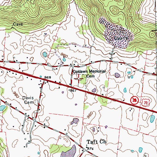 Topographic Map of Oaklawn Memorial Cemetery, TN