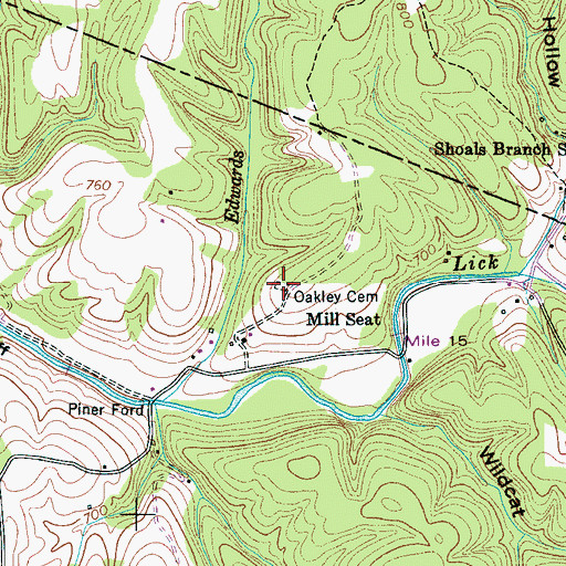 Topographic Map of Oakley Cemetery, TN