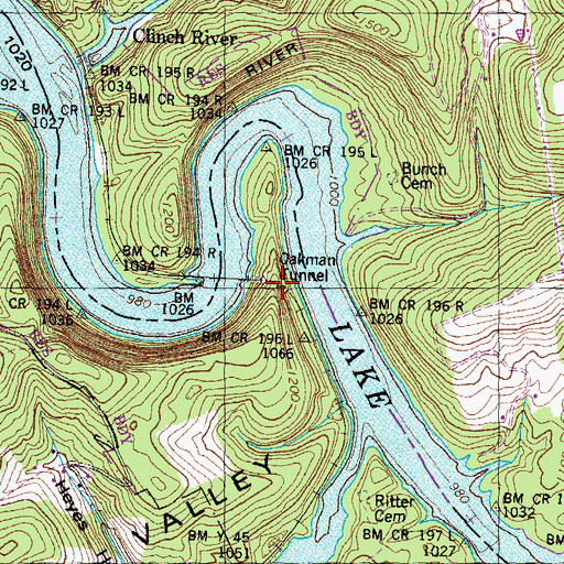Topographic Map of Oakman Tunnel, TN