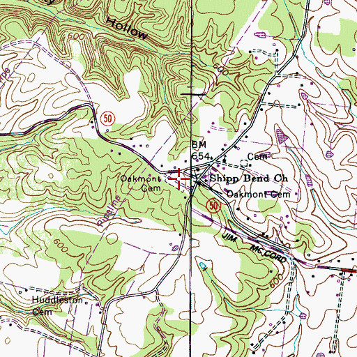 Topographic Map of Oakmont Cemetery, TN