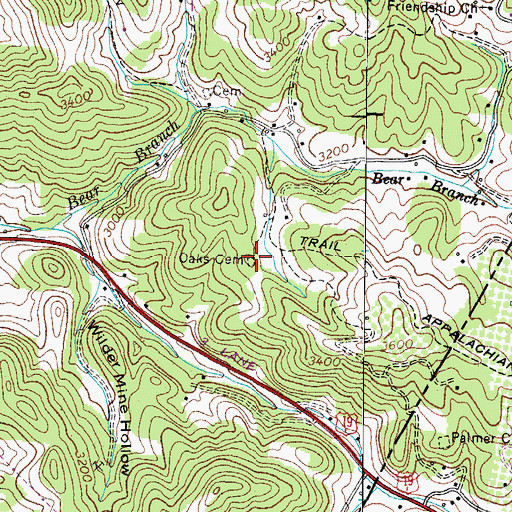 Topographic Map of Oaks Cemetery, TN
