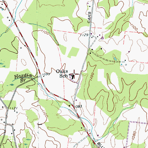 Topographic Map of Oaks School, TN