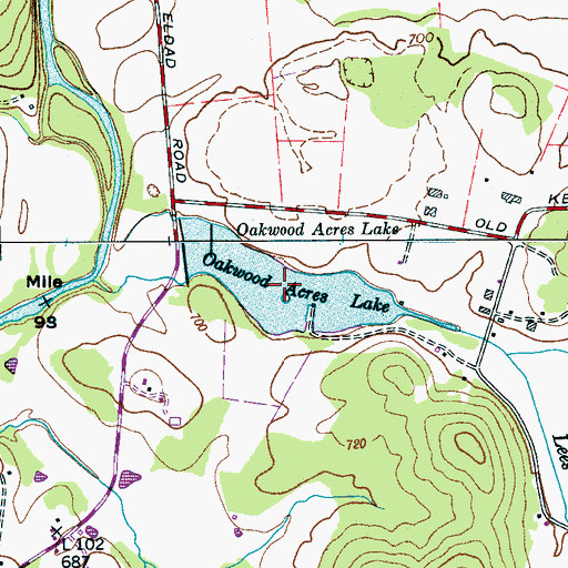 Topographic Map of Oakwood Acres Lake, TN