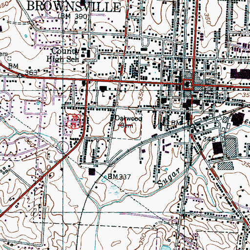 Topographic Map of Oakwood Cemetery, TN