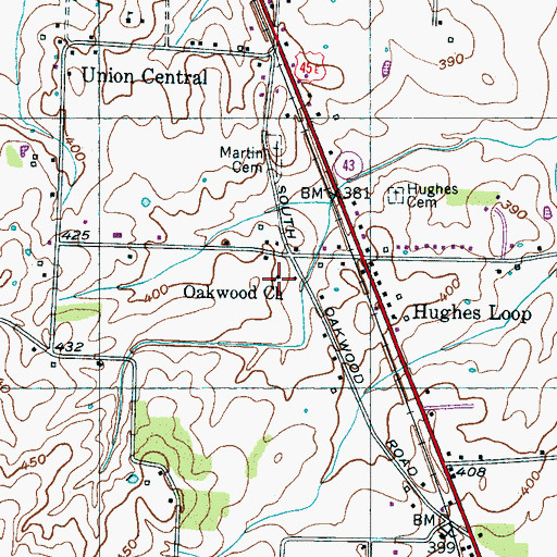 Topographic Map of Oakwood School, TN