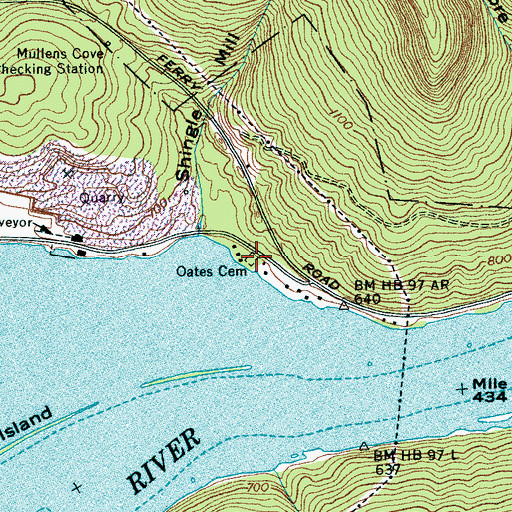 Topographic Map of Oates Cemetery, TN