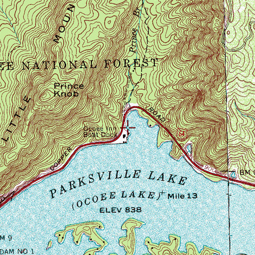 Topographic Map of Ocoee Inn Boat Dock, TN