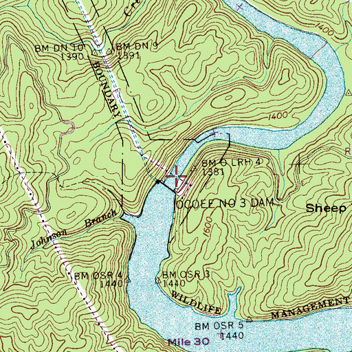 Topographic Map of Ocoee Number Three Dam, TN