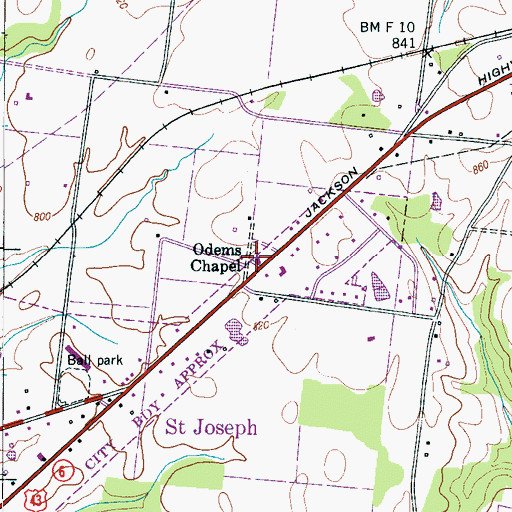 Topographic Map of Odems Chapel, TN