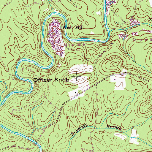 Topographic Map of Officer Knob, TN