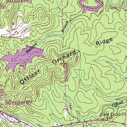 Topographic Map of Officer Orchard Ridge, TN