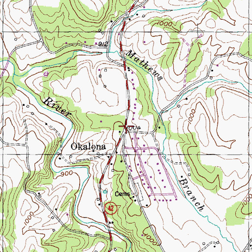 Topographic Map of Okalona, TN
